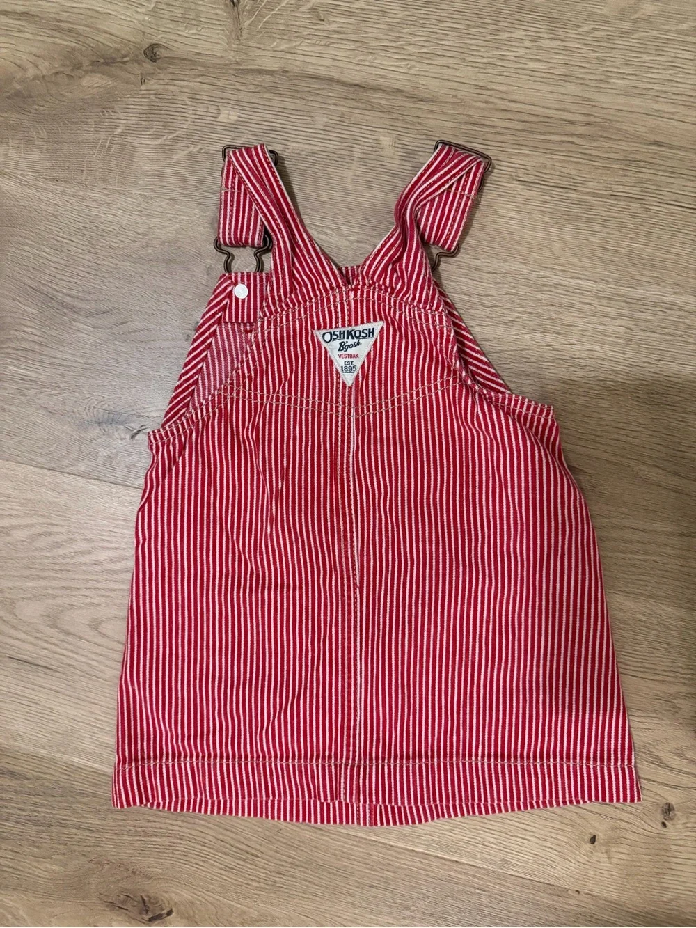 OshKosh B'gosh Girls Red White Stripe Kids Overall Denim Dress